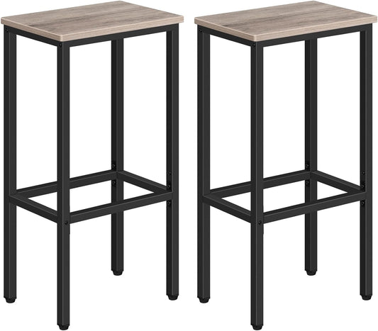 Set of 2 Bar Stools, 29.5" Tall Counter Bar Stools, Kitchen Breakfast Bar Chairs with Footrest, Rectangular Industrial Bar Chairs, for Dining Room, Greige and Black BAHG01701