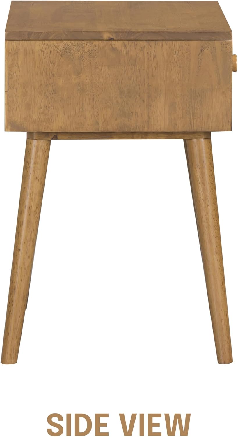 NTC Lux Solid Wood Nightstand, Mid Century Modern Side Table Bedroom, Bedside Furniture, Night Stand, End Table, Easy Assembly - Teak Look