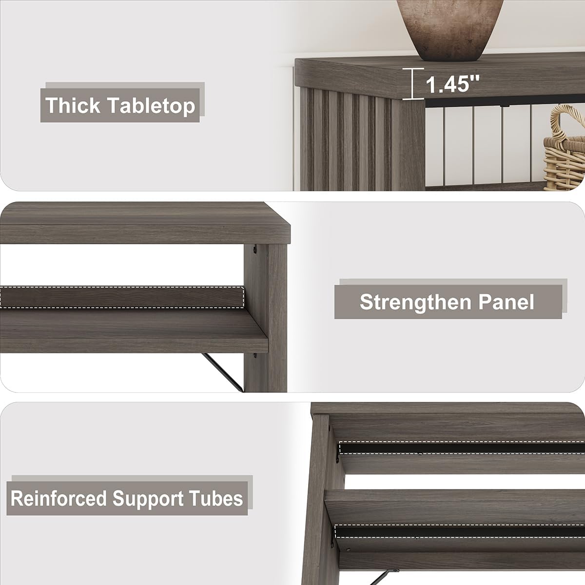 BON AUGURE Sofa Console Table, Wood Entryway Table, Grey Behind Couch Tables with Open Storage, Modern Narrow Hallway Tables (Greige Oak, 47 Inches)