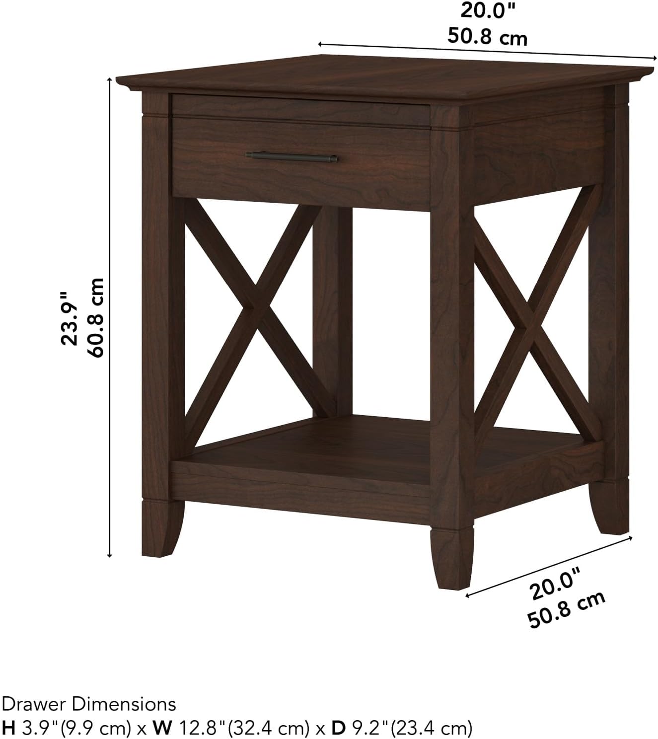 Bush Furniture Key West Small End Table with Storage | Modern Farmhouse Accent Shelf for Living Room in Bing Cherry