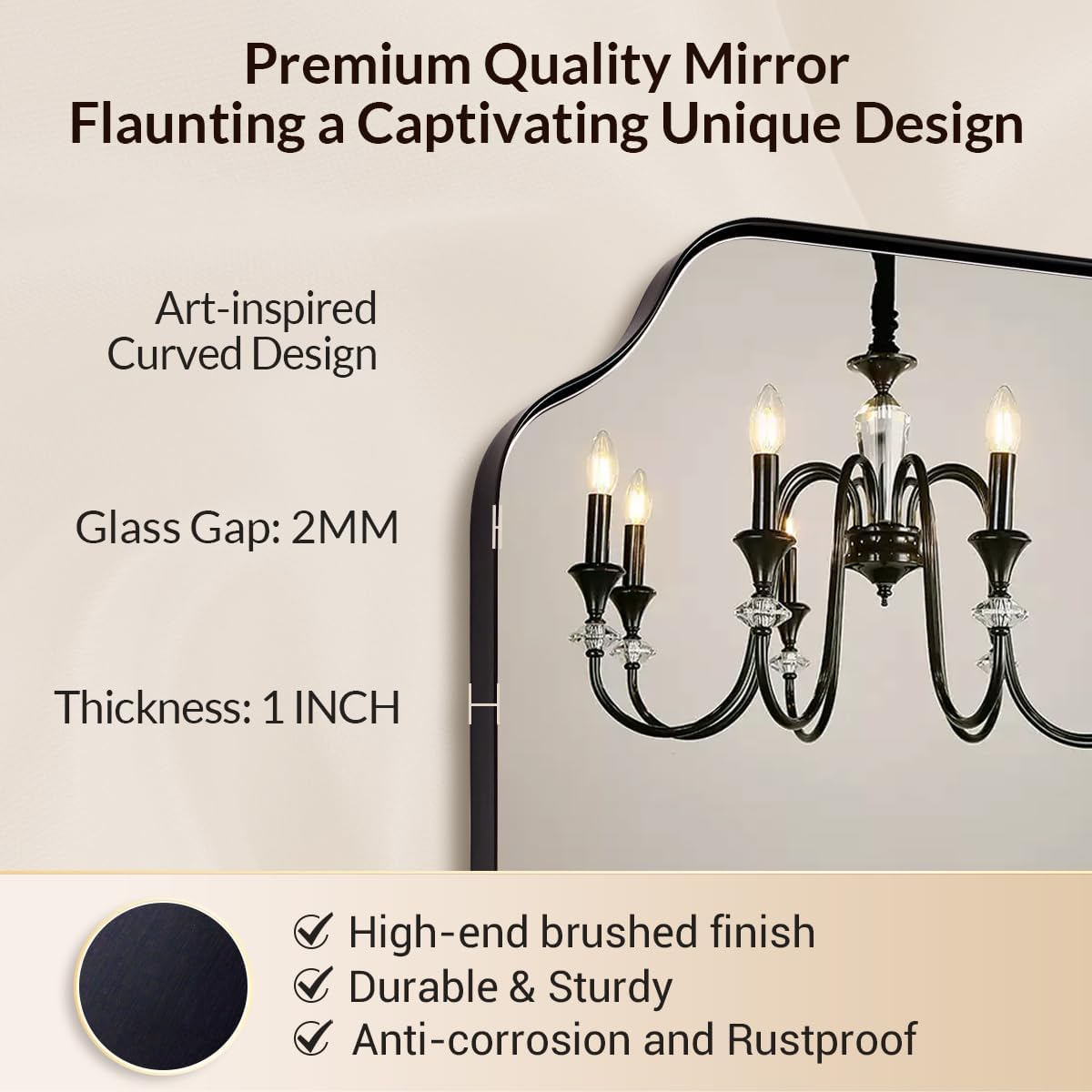 30"x40" Large Bathroom Mirror, Matte Black Scalloped Mirror for Bathroom, Black Irregular Wall Mirror, Unique Shape Design with Superior Stainless Steel Frame, Weigh 30.5Lb