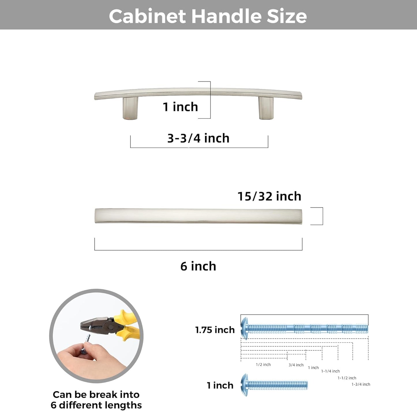 30 Pack Cabinet Handles 3.75" Hole Center - Curved Cabinet Pulls Brushed Nickel Drawer Pulls for Kitchen Cupboard Solid Hardware for Dresser Drawer Arch Hardware