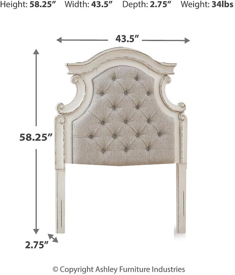 Signature Design by Ashley Realyn Upholstered Tufted Cottage Headboard ONLY, Twin, Vintage White