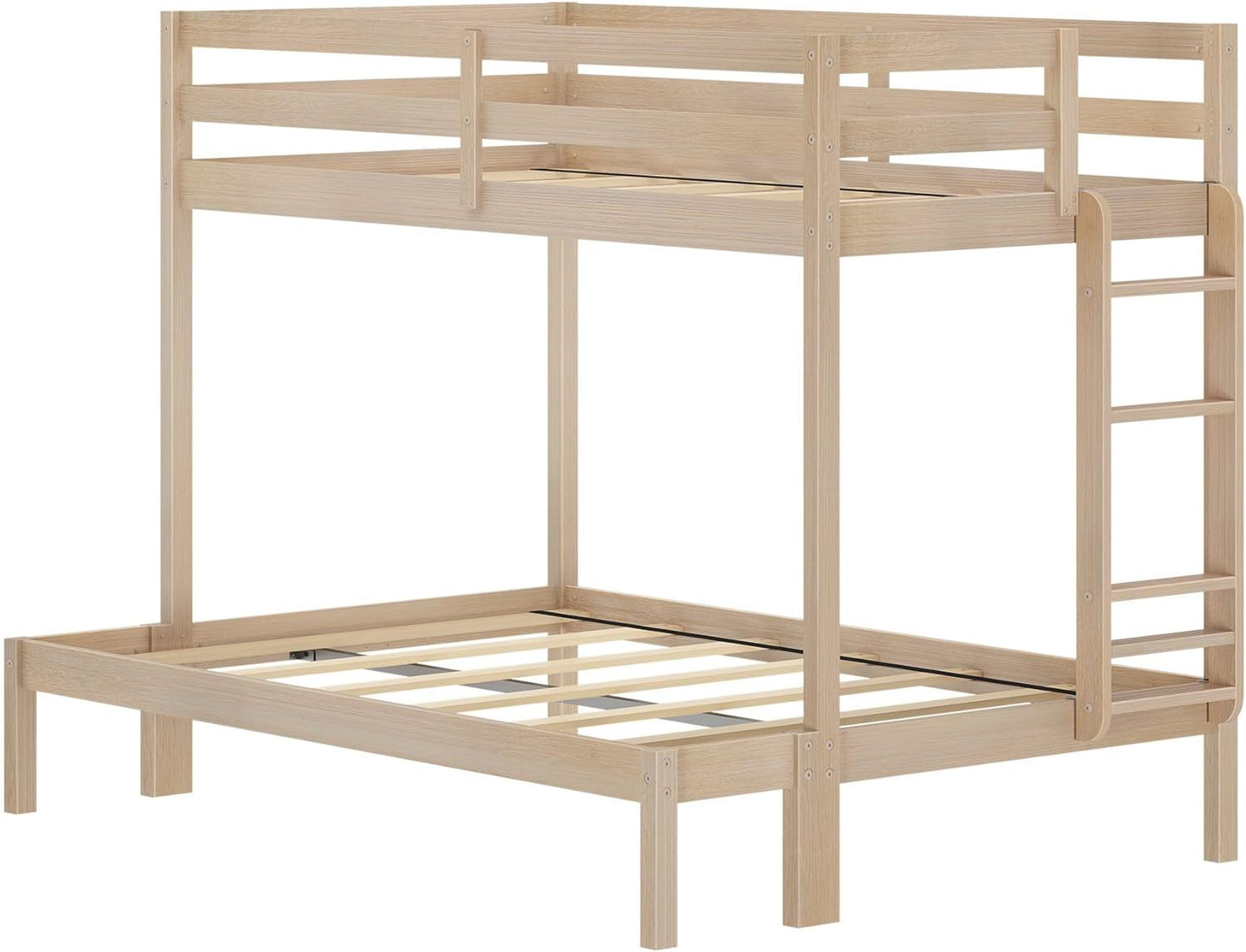 Grain & Grove Bear Twin Over Full Bunk Bed, Sturdy Bunk Bed Frame for Kids, Plywood Bunk with Ladder, Guardrail, and Slats, No Box Spring Required, Oak Embossed Natural