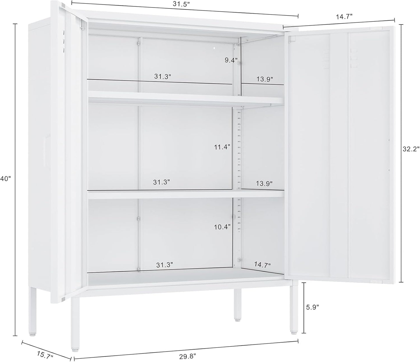 Manhattan Comfort Naomi Modern Metal Accent Cabinet, Minimalist Storage Cabinet with Doors & Adjustable Shelves, Vented Doors, Sturdy Steel Build, Versatile & Multi-Purpose Home Furniture, White