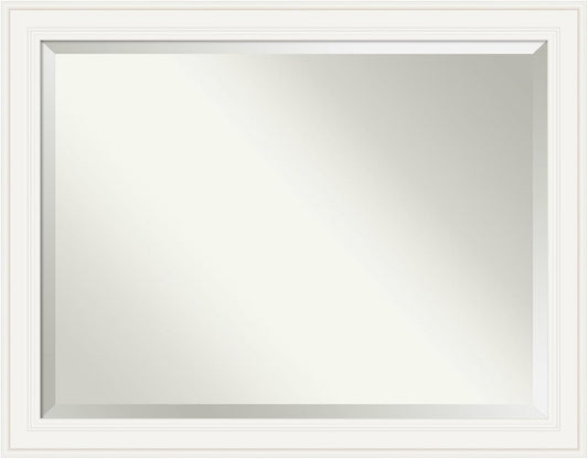 Amanti Art White Bathroom Mirror for Over Sink, 36x46 Ridge White Rectangle Vanity Mirror, X-Large Traditional Frame, Hangs Horizonally and Vertically, Bathroom Wall Decor, Beveled Edge from WI, USA