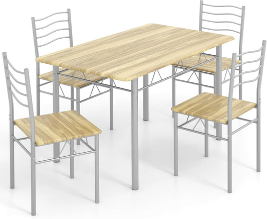 5 Piece Dining Table Set for 4 Chairs Modern Wood Metal Kitchen Breakfast Furniture (Shallow Walnut)