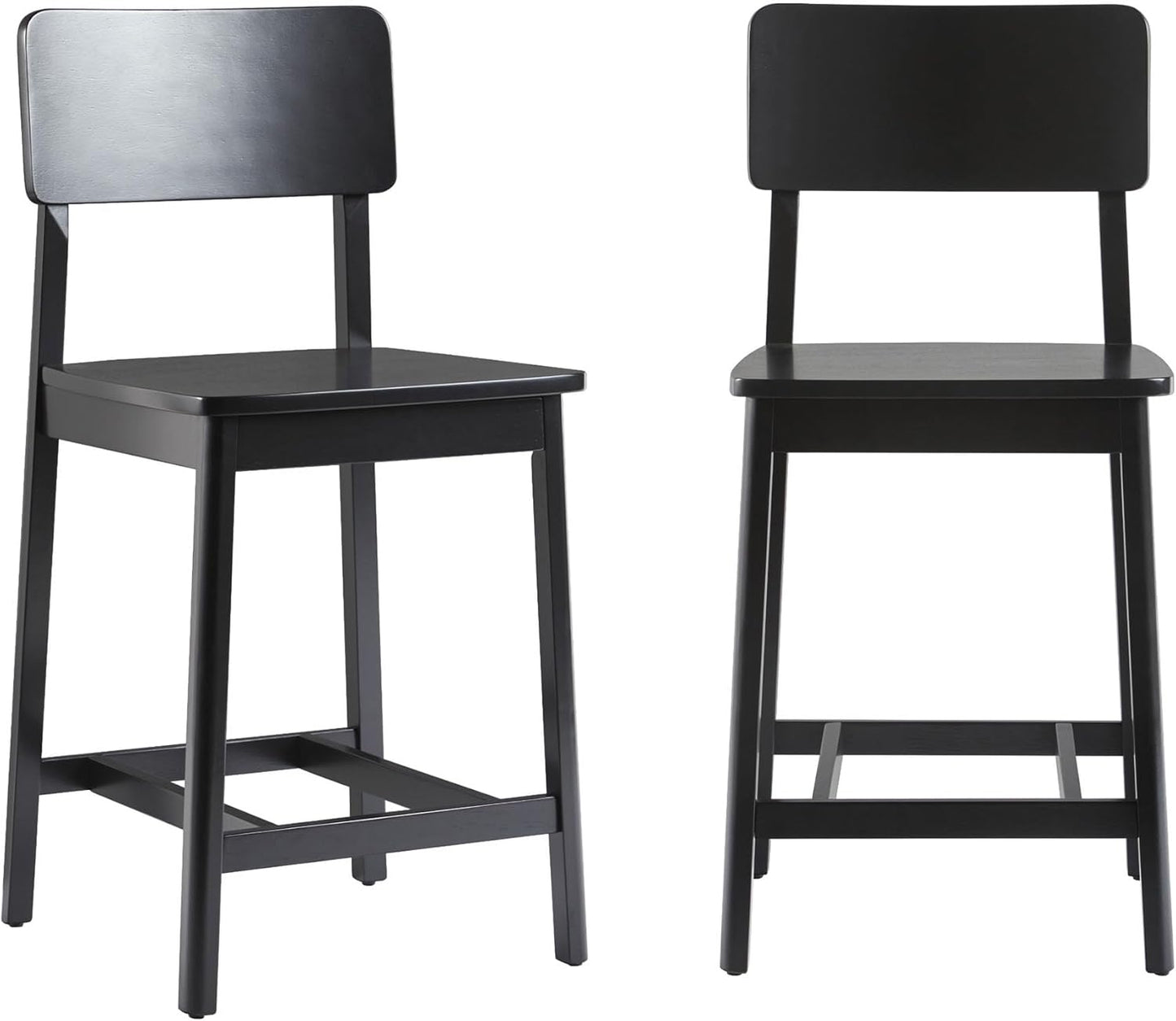 Walker Edison 2-Piece Minimalist Solid Wood Counter Stool, Set of 2, Black