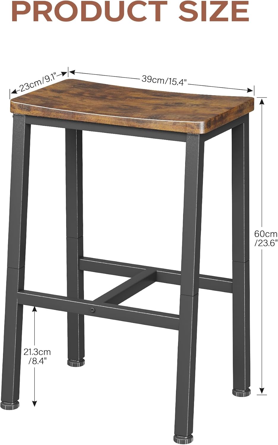 Homeiju Bar Stools, Counter Height Bar Stools Set of 2, 23.6 Inch Saddle Stools with Footrests, Industrial Kitchen Counter Seat for Dining Room, Kitchen, Counter, Rustic Brown