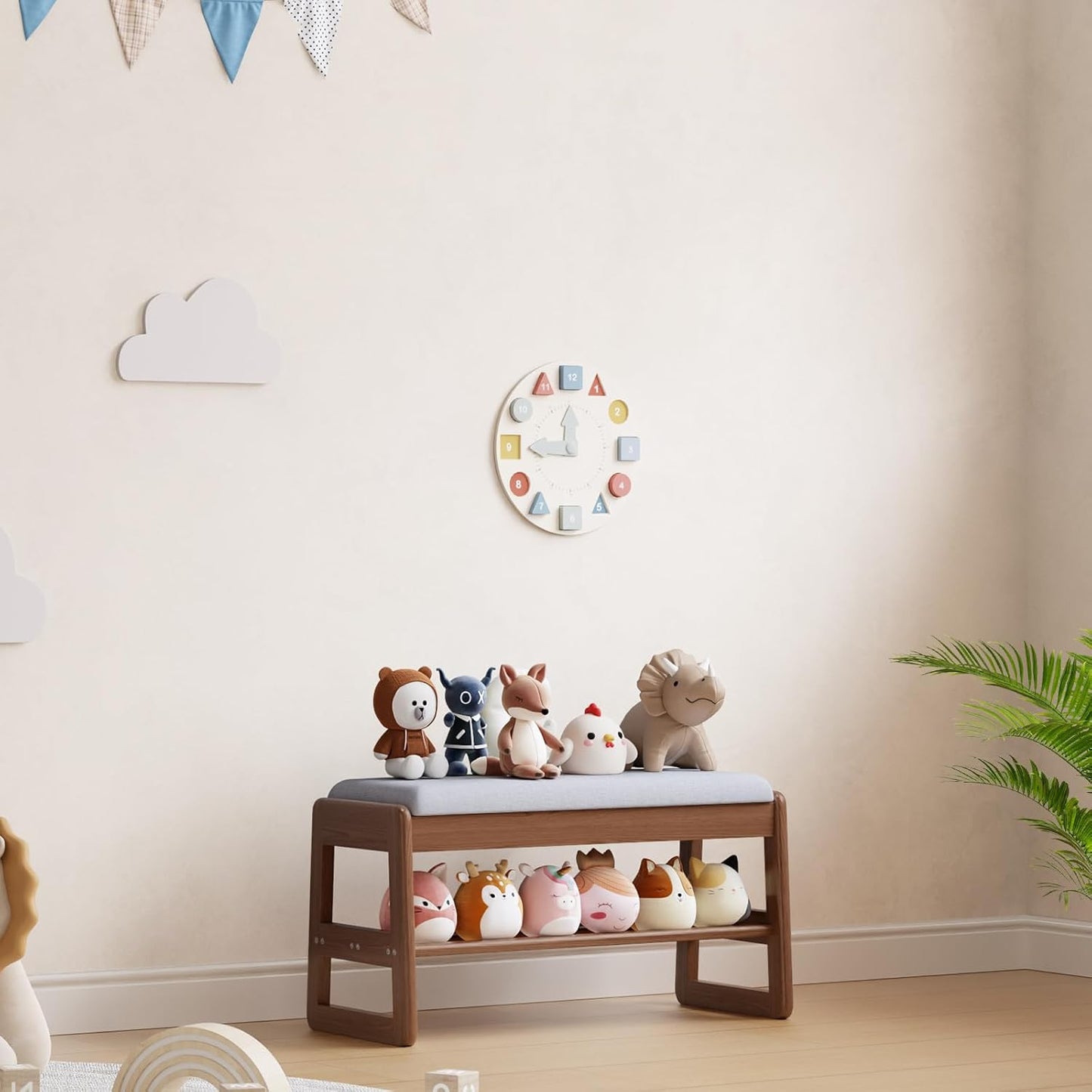 Shoe Rack Bench with Cushion,2 Tiers Shoe Bench with Flip-Top Storage,Wood Shoe Rack for Entryway,Hallway（Walnut,31.5"）