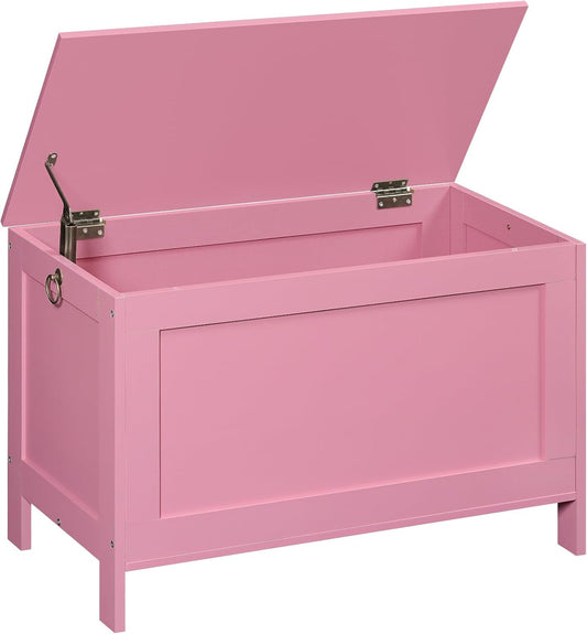 HOOBRO Toy Box, Retro Wooden Look Storage Chest with Safety Hinge, Entryway Storage Bench Supports 220 lb, 29.9 x 15.7 x 18.9 Inches Toy Chest Organizer, Easy Assembly (Pink) PK75CW01G1