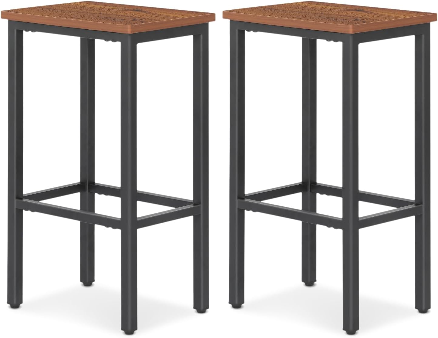Athena Collection Bar Stools Set of 2, 26 Inches Counter Height Bar Stools Backless with Metal Legs and Footrest, Wood Barstools for Home, Kitchen Island, Counter, Brown