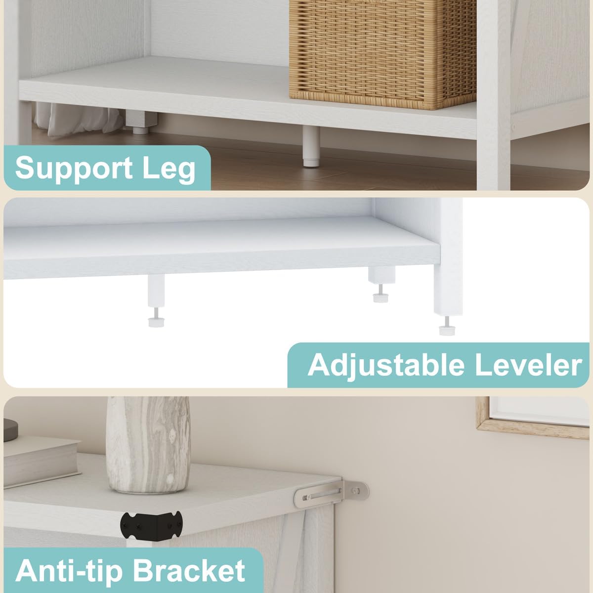 BON AUGURE White Bookcase, 3 Shelf Bookshelf, Farmhouse Wooden Book Cases/Shelves, Small Open Storage Book Shelves for Home School Library Office Bedroom Kids (White Oak)