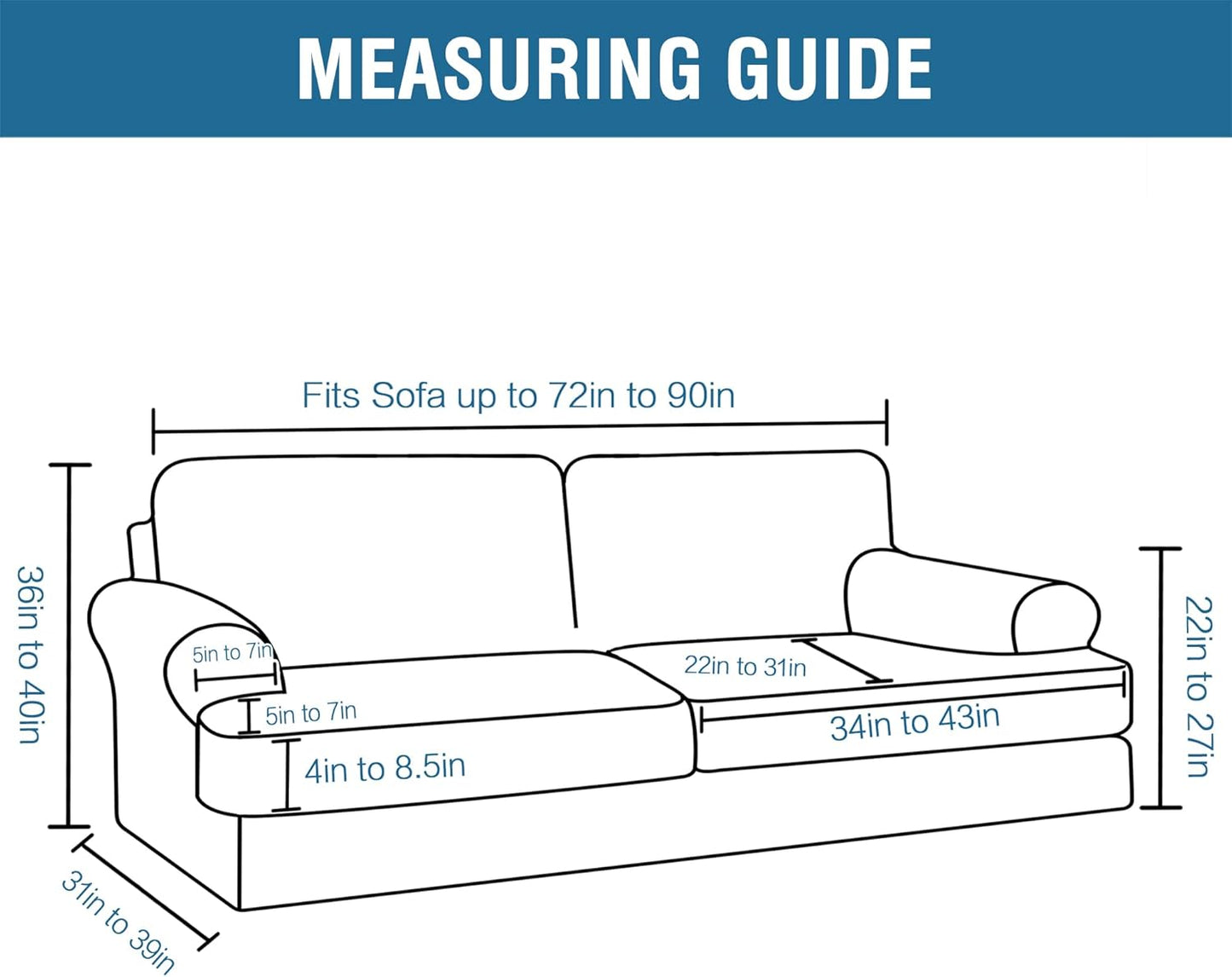 H.VERSAILTEX Sofa Cover 3 Piece T Cushion Sofa Slipcovers Thick Velvet Couch Cover Stretch T Cushion Sofa Covers for 2 Cushion Couch with 2 Individual T Cushion Covers Washable, Sea Grass