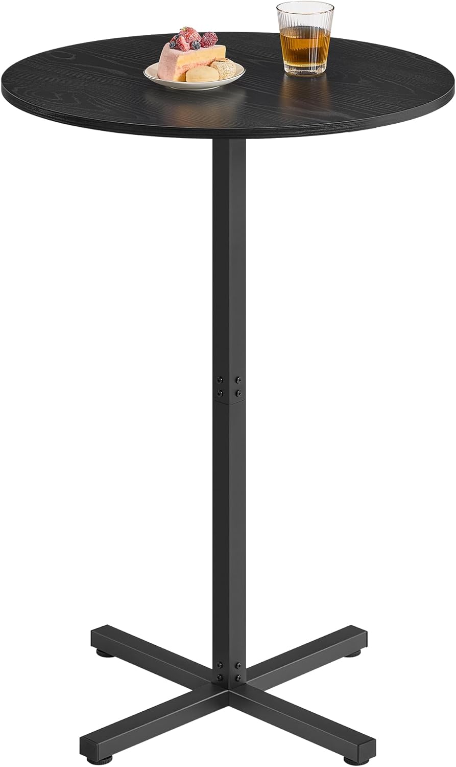 VASAGLE Round Cocktail Table, High Top Bar Pub Table with Metal Frame and Cross Base, for 2-3 People, Modern, Easy to Assemble, 23.6 x 23.6 Inches, Ebony Black ULBT361B01V1
