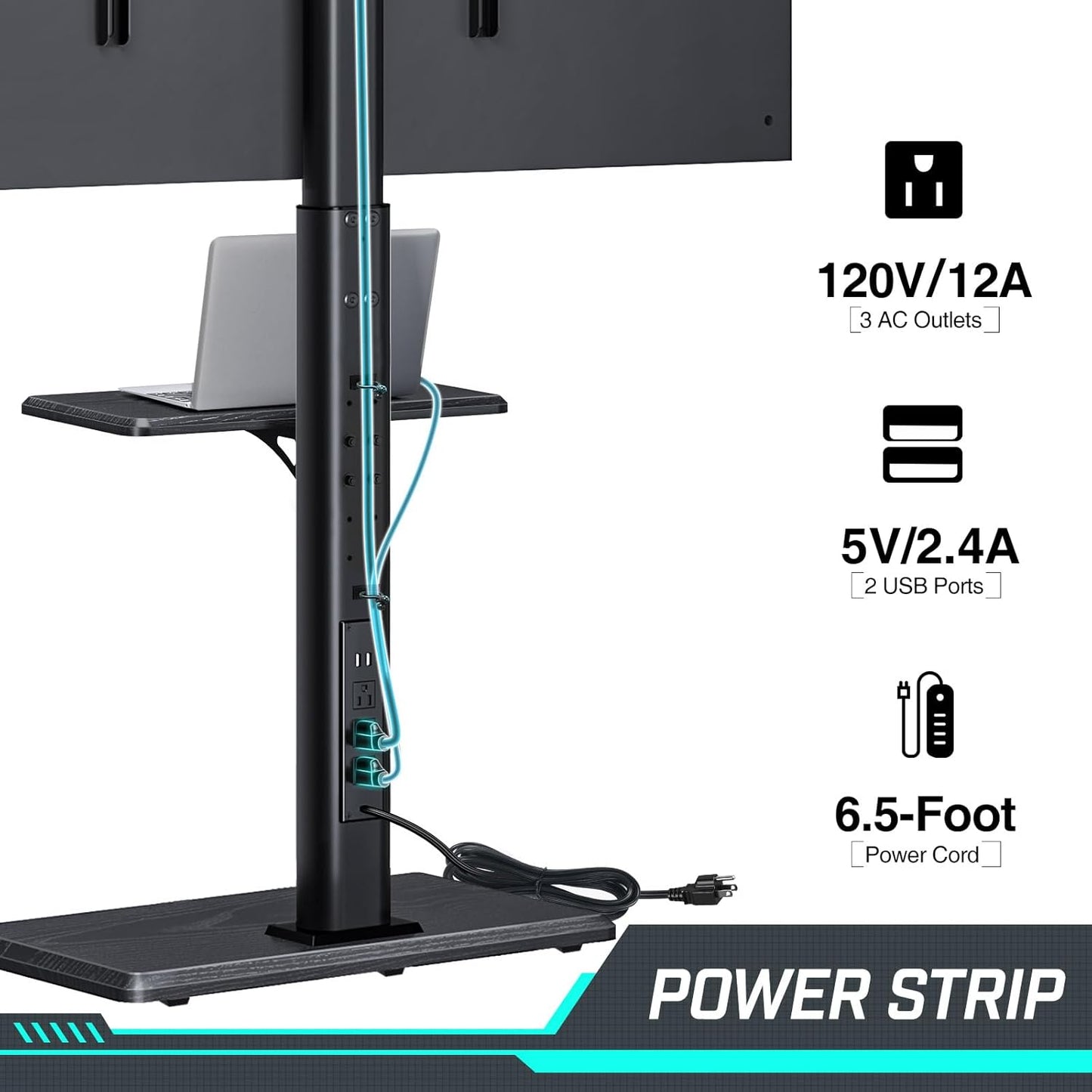 Greenstell TV Stand with Power Outlet & AV Shelf, Universal Floor TV Stand for 32-75 inch TV, Swivel Tall TV Mount Stand, Holds up to 110 LBs,Height Adjustable and Wood Base, Max VESA 600x400mm,Black