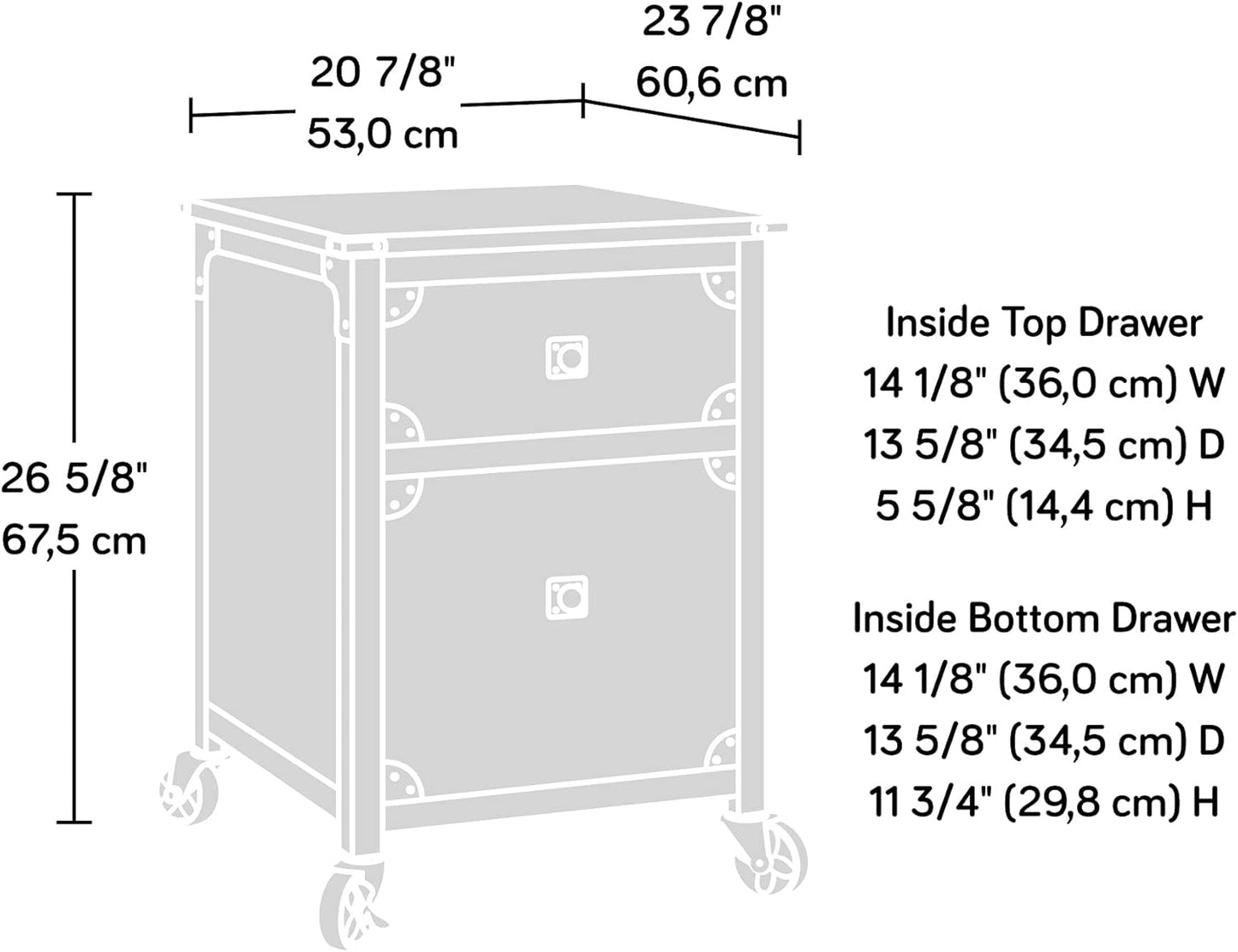 Sauder Steel River Pedestal File Cabinet, Metal Accent File Cabinet, Casters for Mobility, Industrial Style - Milled Mesquite Finish
