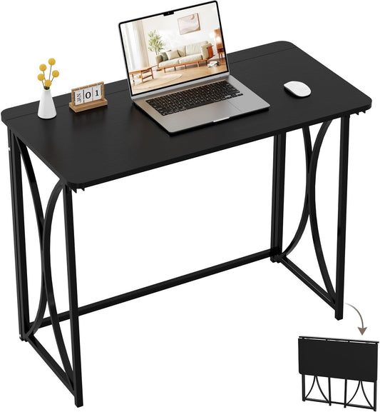 Folding Desk, 31.5" Small Desk for Bedroom, Space Saving Foldable Computer Desk for Home Office, Easy Assembly, Black