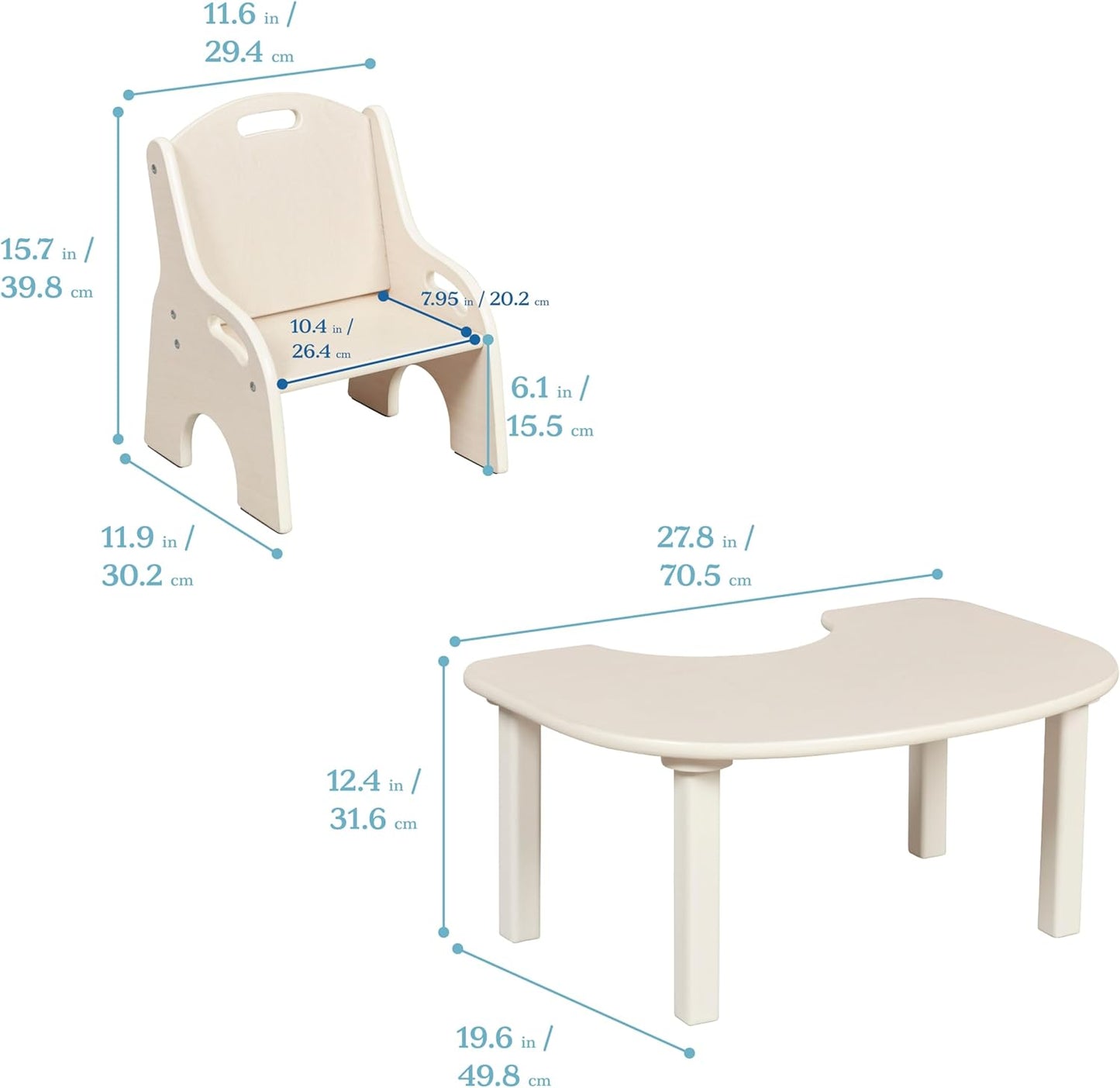 ECR4Kids Little Learner Table and Chair Set, Kids Furniture, White Wash