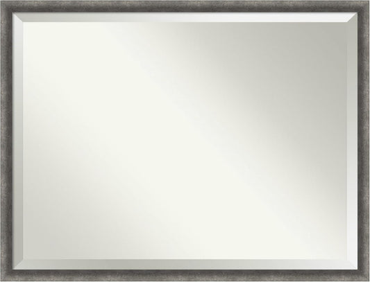 Amanti Art Grey Wall Mirror 32x42 Burnished Concrete Narrow Rectangle Bathroom Mirror for Wall Decor Living Room, X-Large Modern Contemporary Wood Frame, Hangs Horizonally and Vertically, Bathroom