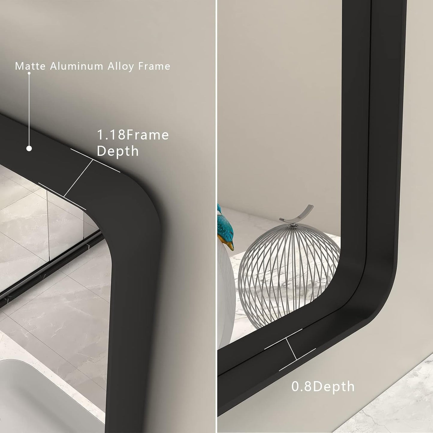 48x36 Matte Black Bathroom Mirror, Modern Rectangle Metal Framed Mirrors for Wall, Rounded Corners, Shatter-Proof (Horizontal/Vertical)