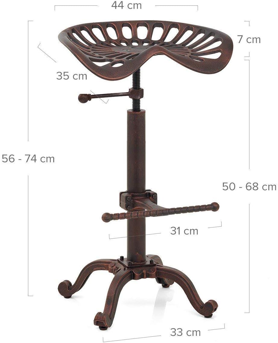LOKKHAN Rustic Industrial Bar Stool - Cast Iron Tractor Stool Adjustable Height Swivel Breakfast Bar Stool (Copper)