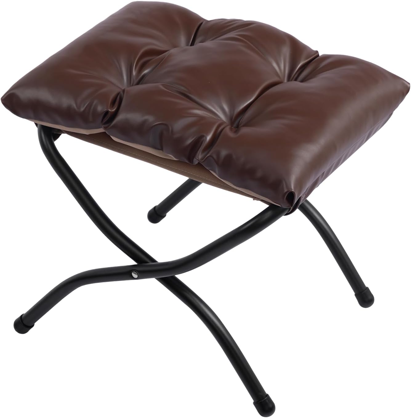HollyHOME 15" H Folding Footrest Stool,Upholstered Foldable Ottoman with Padded Design. Features Metal Frame for Portability. Ideal for Sofas, Lazy Chairs,Living Room,Bedroom.PU Brown