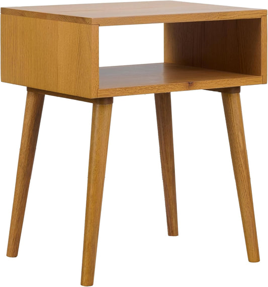 NTC Solid Oak Zoe Nightstand, Mid Century Modern Side Table Bedroom, Bedside Furniture, Night Stand, End Table, Easy Assembly - Rustic Oak