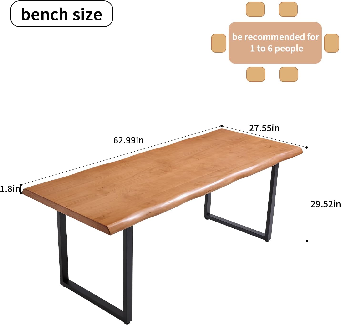 Stylish Solid Wood Office Desk with Sturdy Metal Base - Durable Executive Computer Desk or Dining Table in Multiple Sizes - Perfect for Home Office and Work Environments (Tan62.99in)
