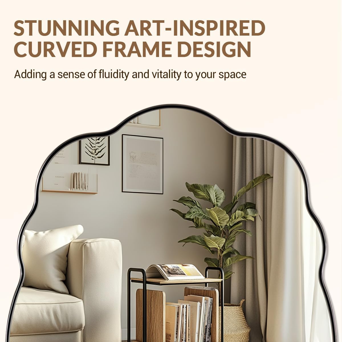 ANDY STAR Chrome Vintage Scalloped Mirror - 30x40 Inch Retro Bathroom Mirror, Unique Irregular Oval Wavy Mirror with Heavy Duty Metal Frame