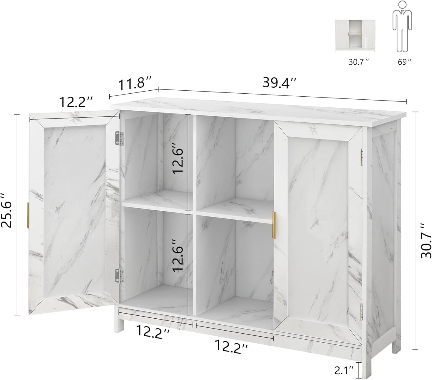 TaoHFE Marble Top Narrow Sideboard Cabinet,Modern White Marble Side Buffet Cabinet with Storage,Kitchen Island Narrow Sideboard for Kitchen for Living Room