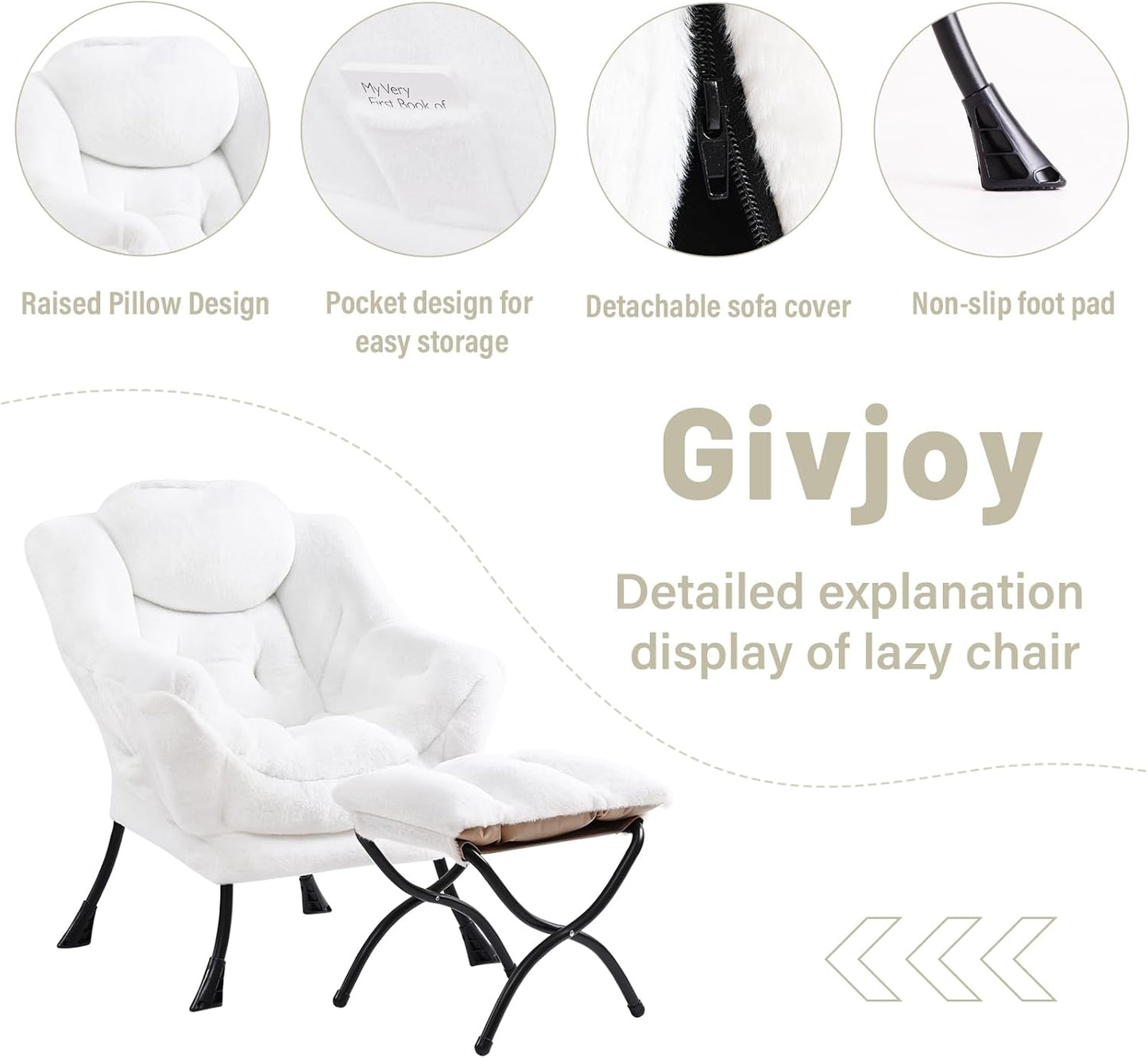 Cozy Lazy Chair and Ottoman, Large Contemporary Accent Lounge Chair Set, Leisure Upholstered Reading Armchair for Bedroom, Living Room, Dorm Rooms, Office