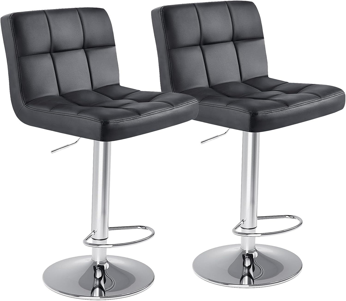DUMOS Bar Stools Set of 2, Armless Adjustable Swivel Barstools, PU Leather Hydraulic Kitchen Counter Height Bar Stools, Thickened Seat Cushion Square Island Barstools with Back, Inky