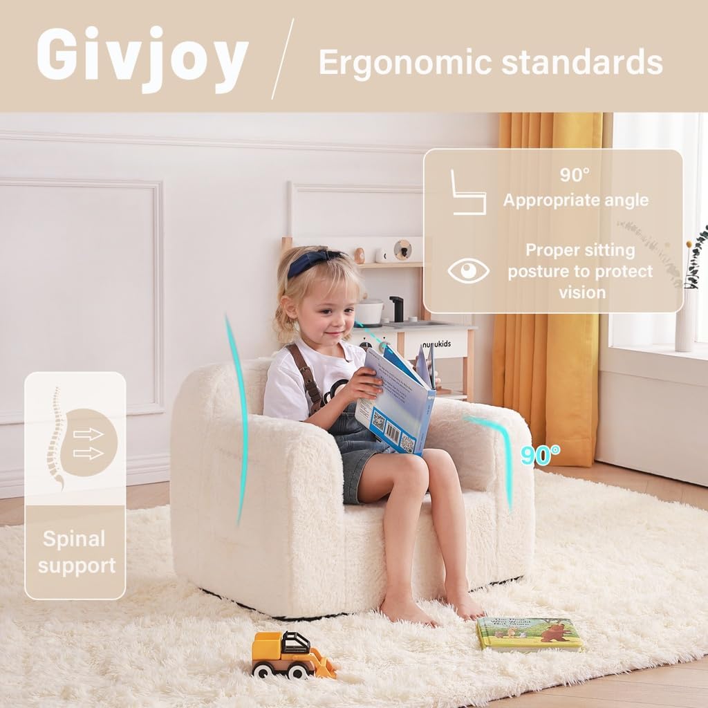Toddler Chair Plush Couch, Comfy Kids Sofa Lounger for Bedroom, Convertible Couch for Girls & Boys, Reading Chair