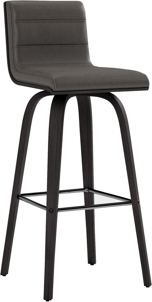 Armen Living Vienna 30" Swivel Bar Stool in Black Wood Finish with Gray Faux Leather - Set of 2