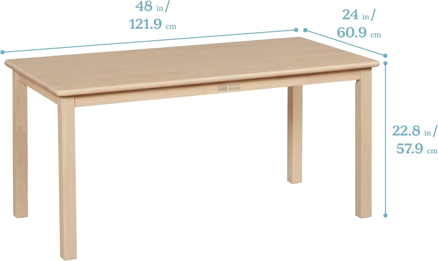 ECR4Kids 24in x 48in Rectangular Hardwood Table and Chair Set, 12in Seat Height, Kids Furniture, Antique White
