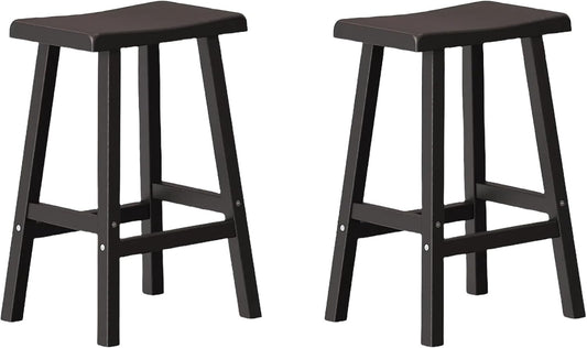 24" H Bar Stools Set of 2 - Classic Saddle Seat with Footrest, Resin Kitchen Counter Stool, Anti-Slip & Waterproof - Tall Barstools for Bar, Kitchen, Dining Room, Lounge - Black