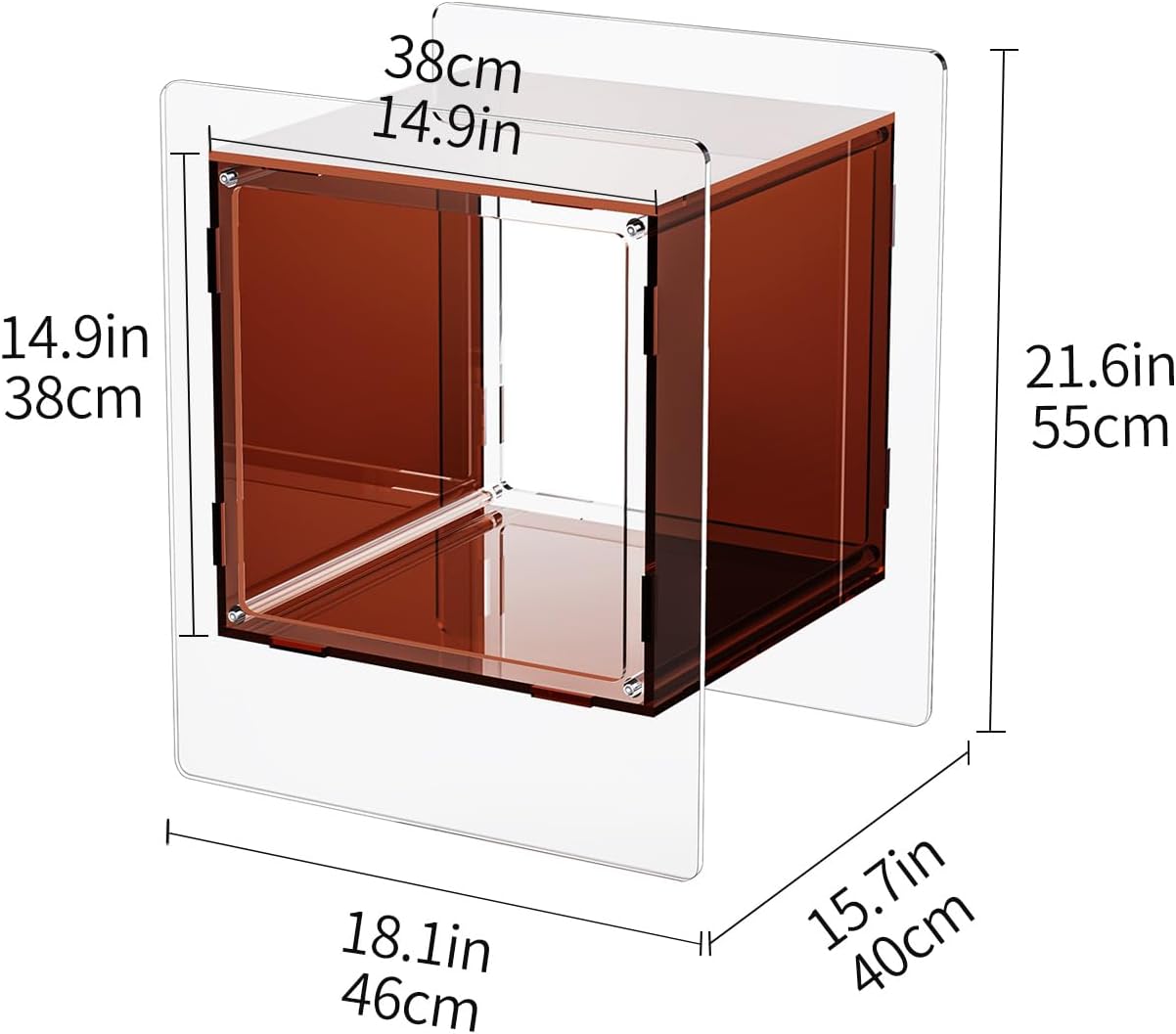 Acrylic Nightstand Colorful Bedside Table with Open Storage Shelf,Clear Side Table for Living Room (1, Dark Brown)