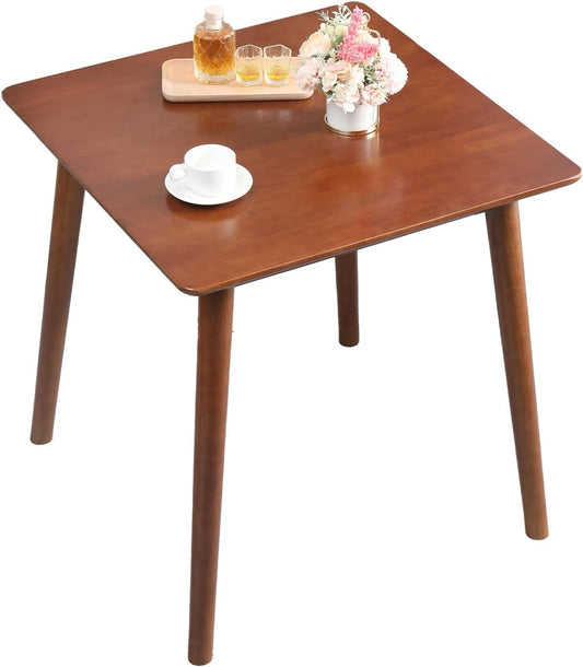 OGMILL 27.6" Small Dining Table Square for 2, Kitchen Dinner Table Rustic Space-Saving Dining Table Mid Century Modern Table with Solid Wood Leg for Small Spaces (Walnut)
