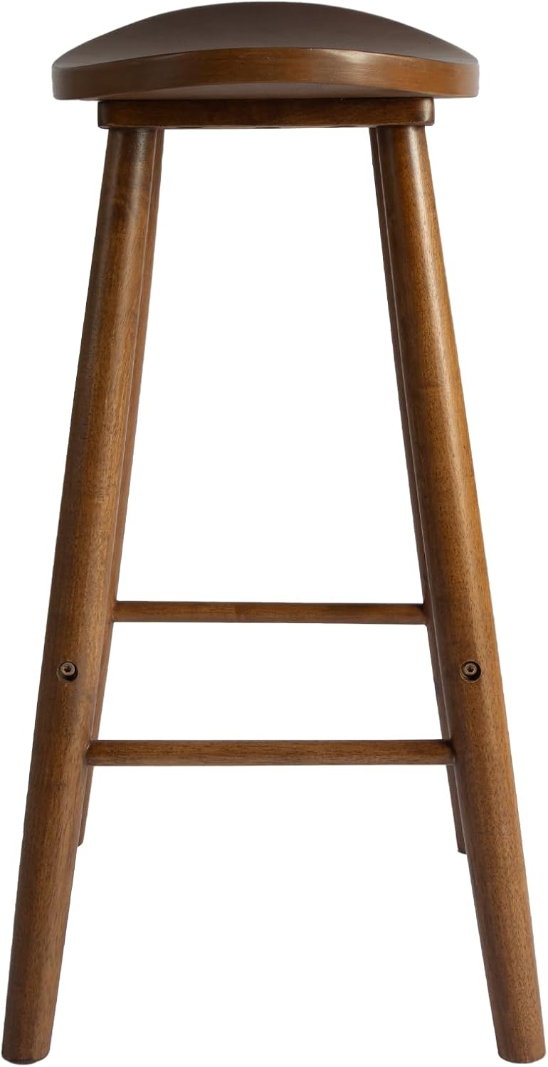 Nora 30" Backless Bar Stool, Saddle Seat Design, Solid Rubber Wood Frame with Rich Brown Finish, Perfect for Kitchen Counter, Bar Area, or High Dining Spaces