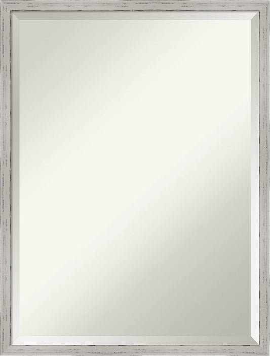 Amanti Art White Bathroom Mirror for Over Sink, 25x19 Shiplap White Narrow Rectangle Vanity Mirror, Medium Coastal Wood Frame, Hangs Horizonally and Vertically, Bathroom Wall Decor, Beveled Edge