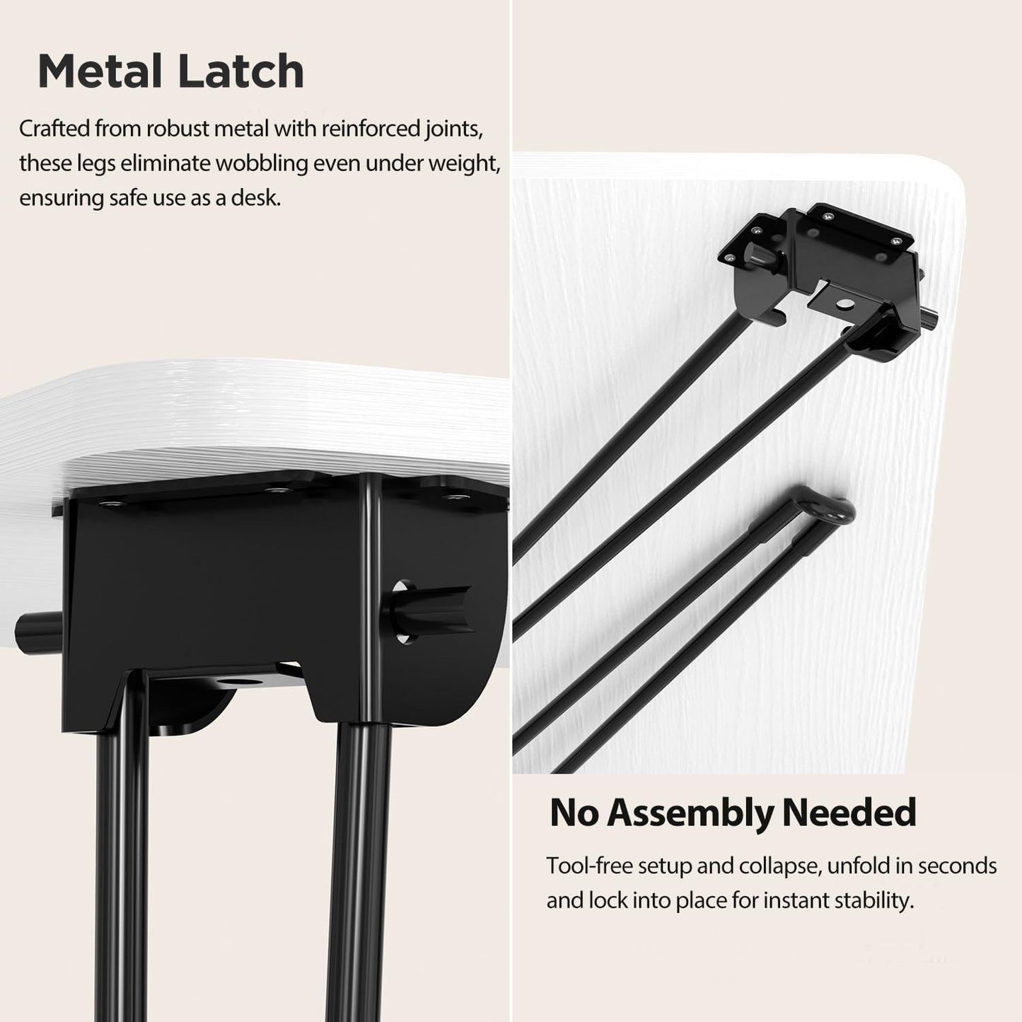 Folding Desk, 31.5" Hairpin Legs Small Desk with Power Strip for Bedroom, Space Saving Foldable Computer Desk for Home Office, No Assembly Need,White