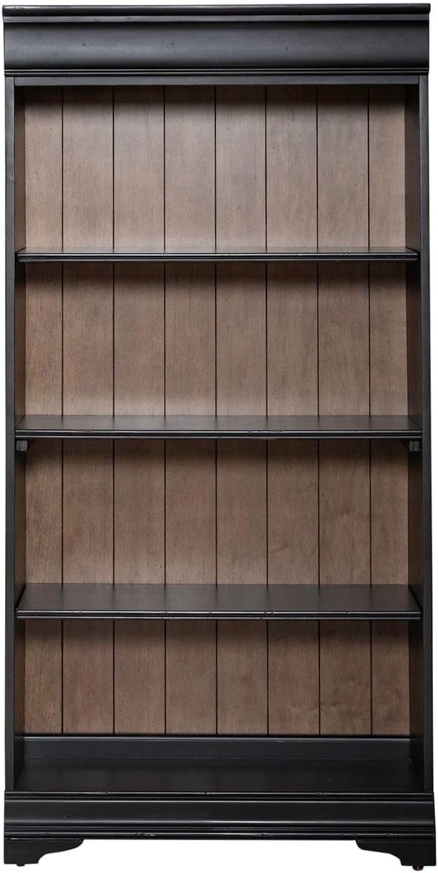 Liberty Furniture Meritage 60 Inch Bookcase for Home Office - Aged Charcoal w/Rub Thru & Caramel