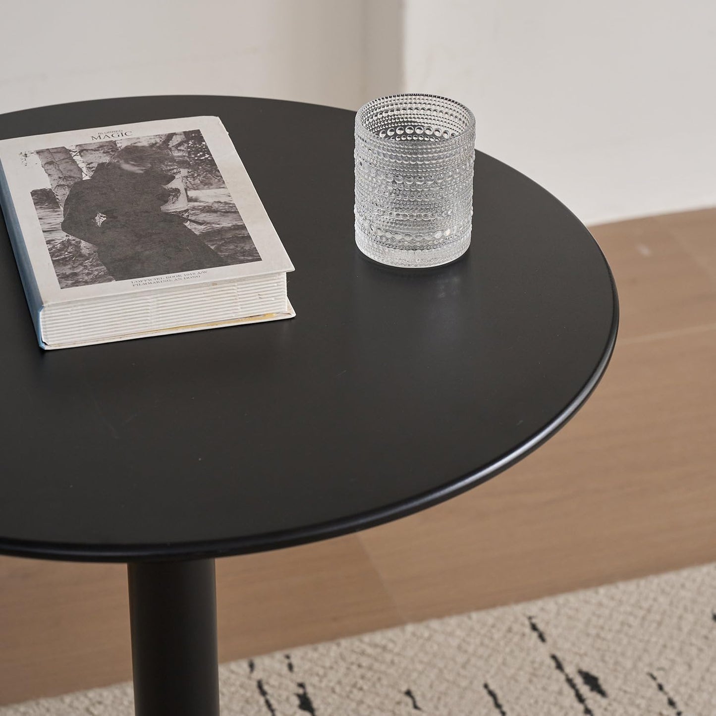 24 inch Black Round Table Small Dining Table, Metal Modern Kitchen Table, Mid Century Coffee Table for Living Room