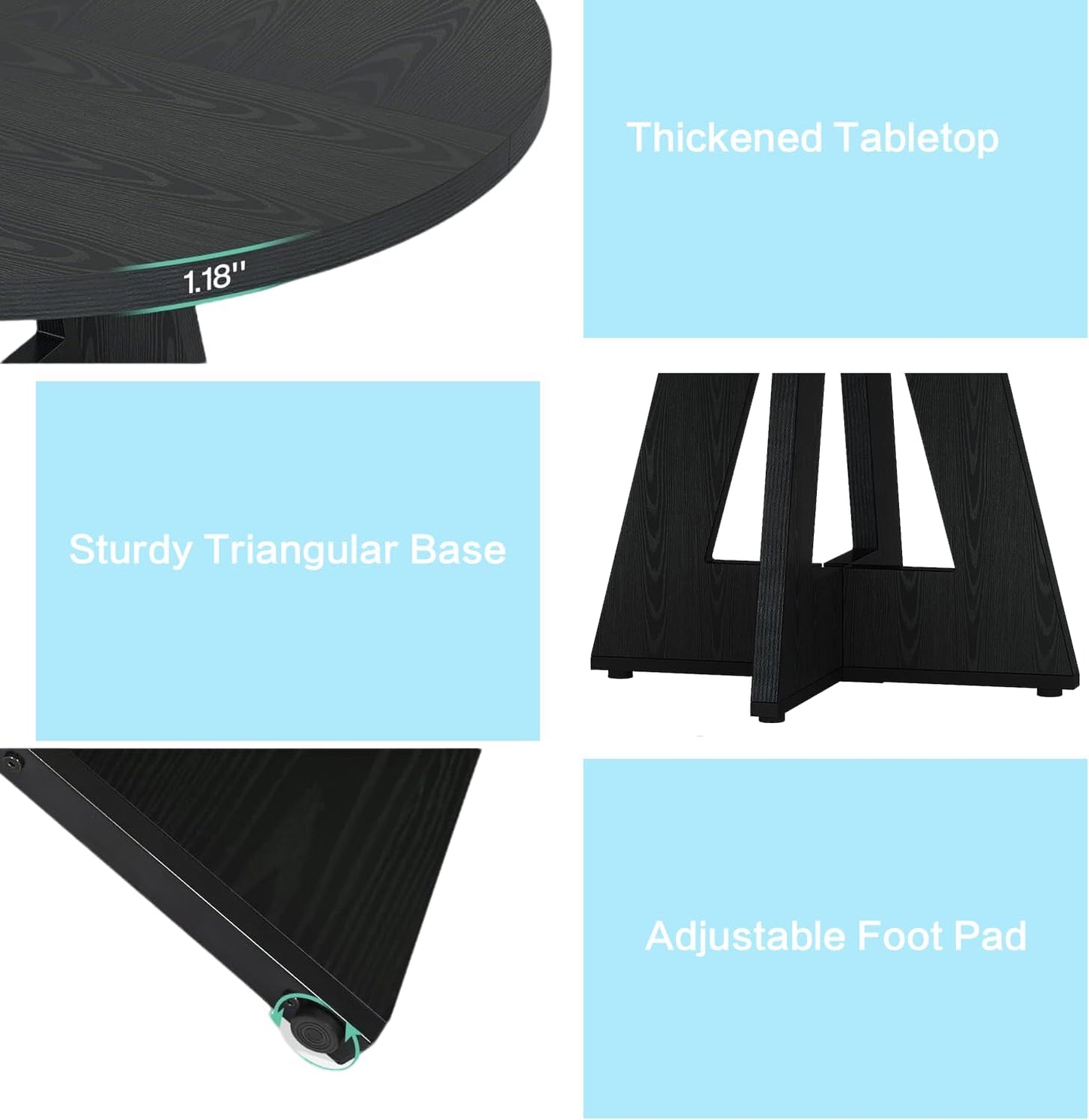 47" Round Dining Table for 4-6, Modern Dinner Table Farmhouse Round Small Kitchen Tables with Wooden Cross Base for Dining Room, Kitchen, Living Room, Black