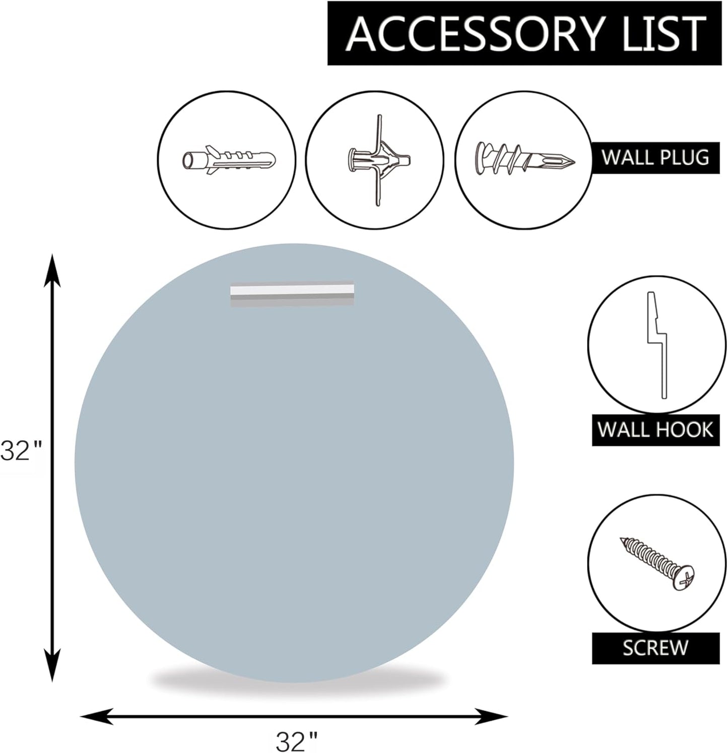 32" Frameless Beveled Round Mirror with 1" Edge for Bathroom, Entryways, Vanity, Wall Decor