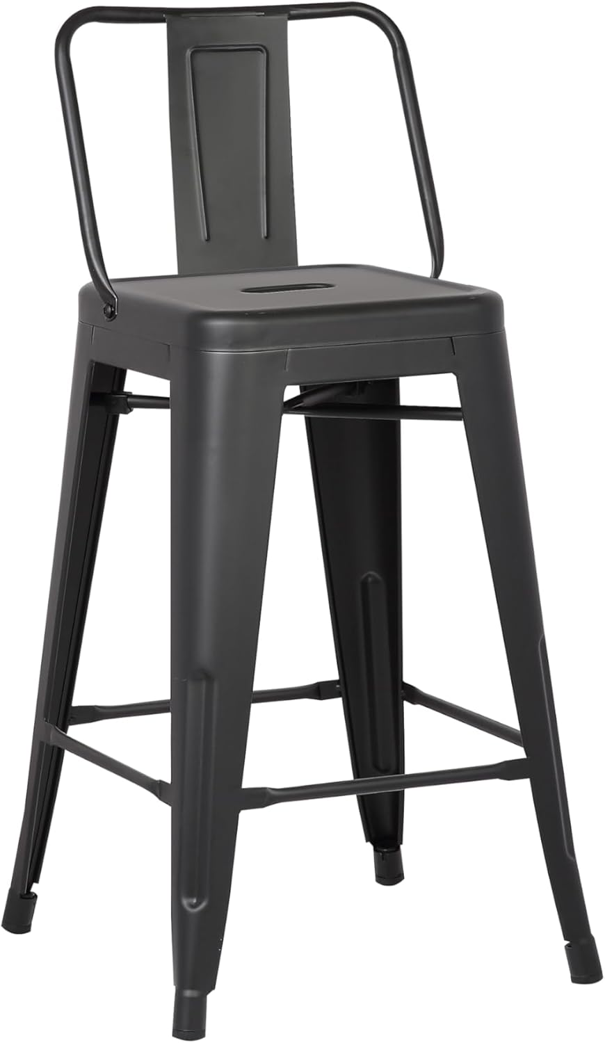 AC Pacific Modern 24” Metal Barstool Set of 2 – Country Rustic Style with Low Back, Lightweight & Sturdy Build, Easy Assembly, Matte Black