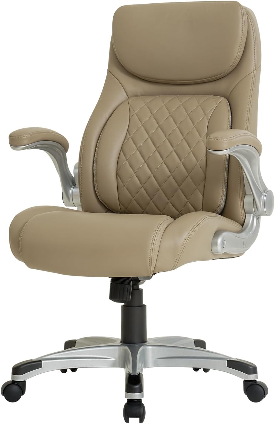 Nouhaus +Posture Ergonomic PU Leather Office Chair. Click5 Lumbar Support with FlipAdjust Armrests. Modern Executive Chair and Computer Desk Chair (Taupe)
