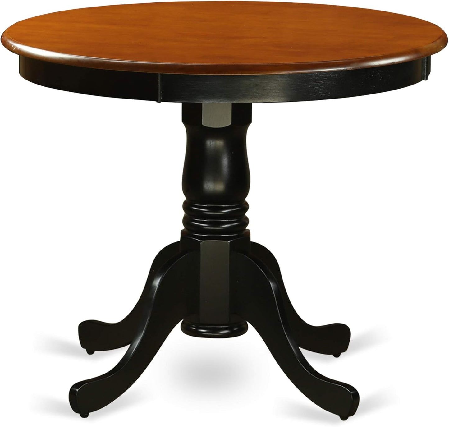 East West Furniture ANAV3-BLK-LC 3 Piece Dining Room Furniture Set Contains a Round Kitchen Table with Pedestal and 2 Faux Leather Upholstered Dining Chairs, 36x36 Inch, Black & Cherry