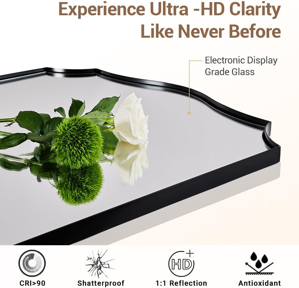 ANDY STAR Rectangle Mirror 24x40 Inch, Matte Black Scalloped Bathroom Mirror, Unique Rectangle Mirror for Bathroom, Powder Room, Entryway (Vertical or Horizontal)